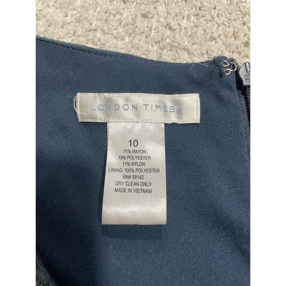 London Times Cocktail Layered Dress Womens Size 10 Blue Surplice Neck Sleeveless - Picture 6 of 8